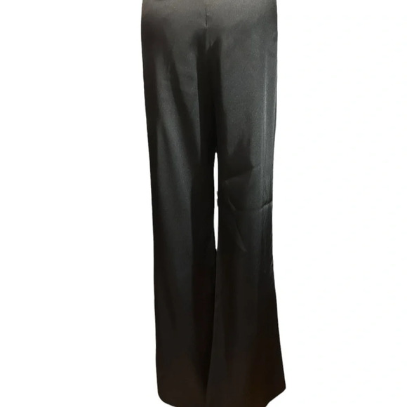 KM Collections By Milla Bell Black Satin Punch Hole Pantsuit Bell Bottoms Prom - Picture 5 of 11